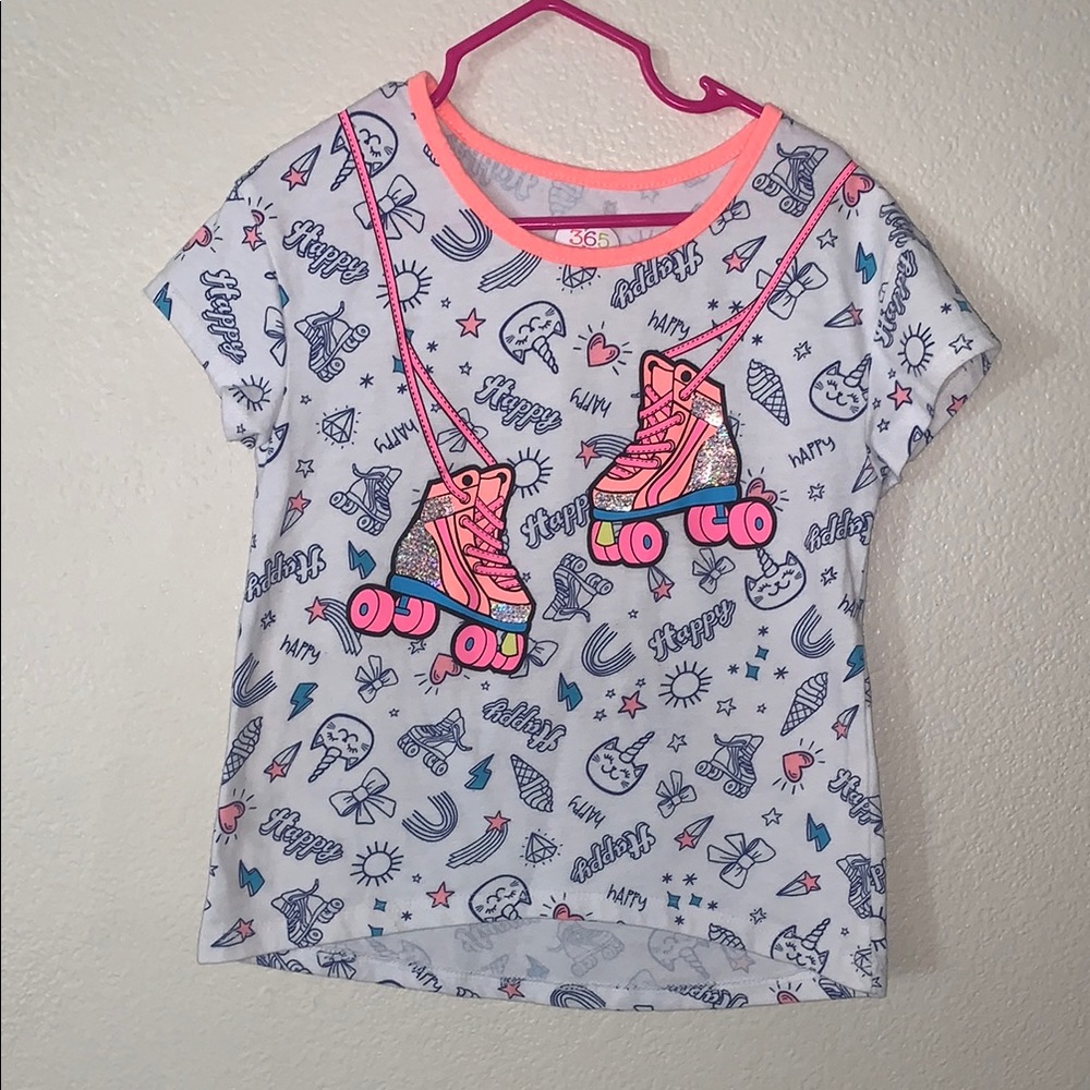 365 Kids Garanimals Sequined Roller Skate Graphic Tee White and Pink